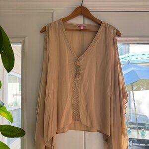 Lilly Pulitzer Julietta Open Cold Shoulder Sleeve Tassel V Blouse